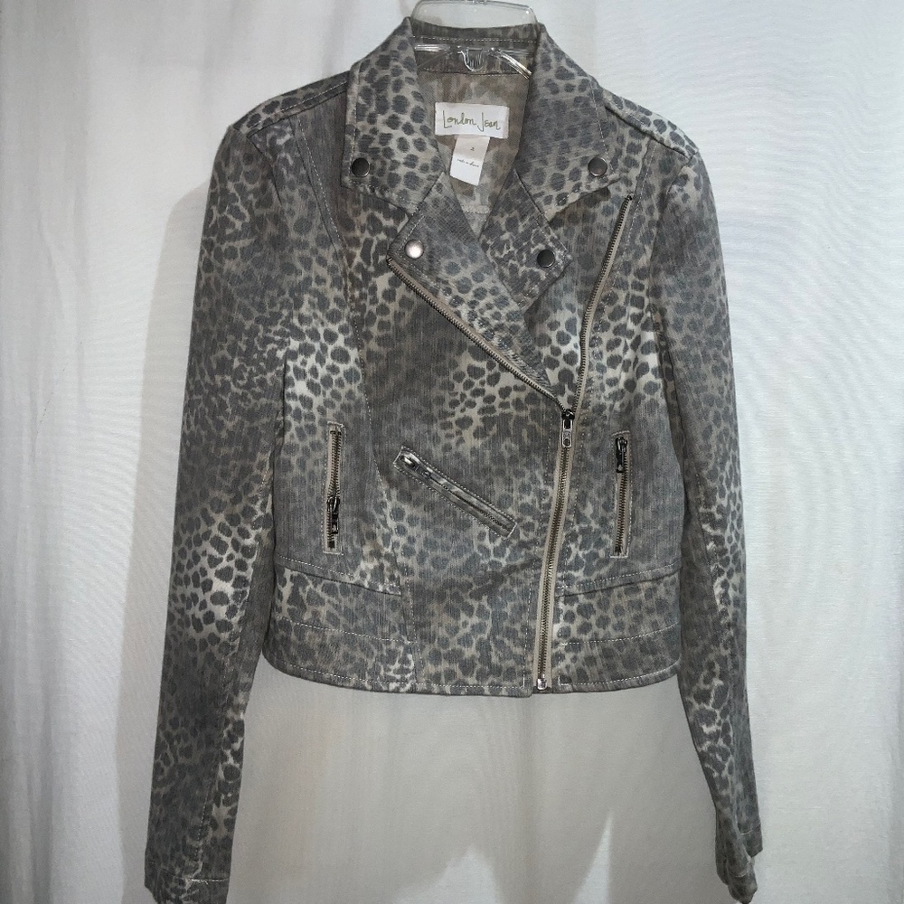 London Jean for Victoria’s Secret moto jacket Sz 2 leopard print front zip